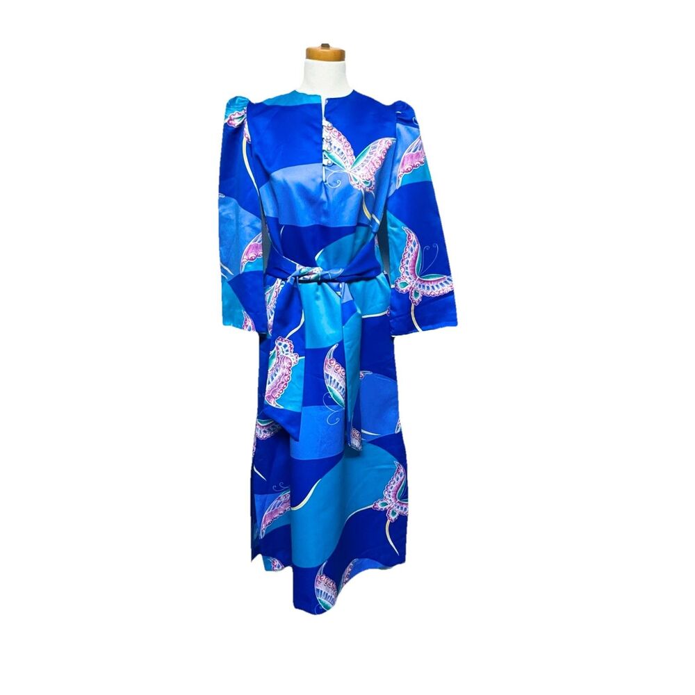 VTG David Brown California Lounge House Patio Dress Kaftan Dress w Belt Petite